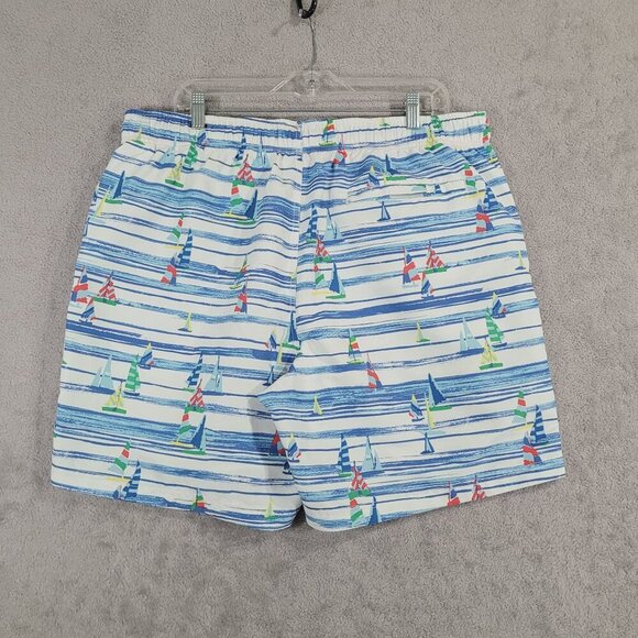 Nautica Mens XL Striped Sailboat Swim Trunks Polyester Blue & White - Picture 2 of 5